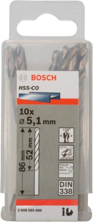 Produktbild Bosch Professional Zubehör PRO Stainless Steel HSS-Co Spiralbohrer, 5.1 x 52 x 86 mm (5.1 mm)