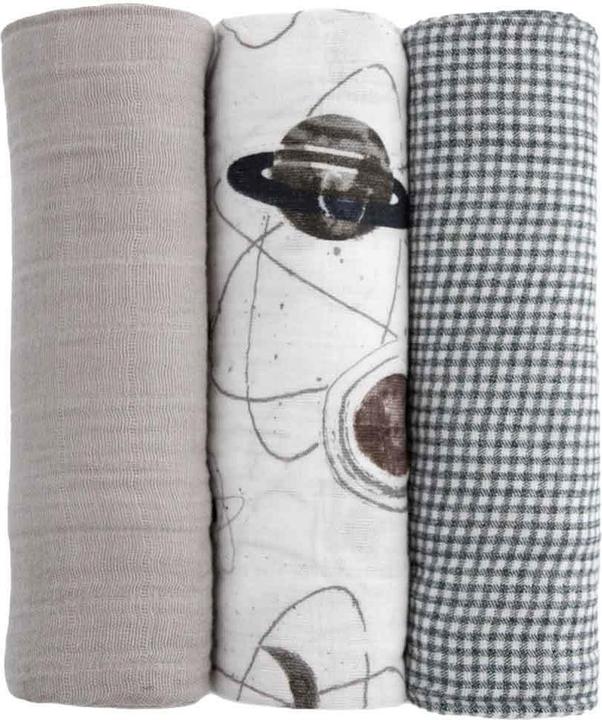 Actual product image little unicorn Cotton Muslin Swaddle 3 Pack - Planetary (120 cm, 120 cm)
