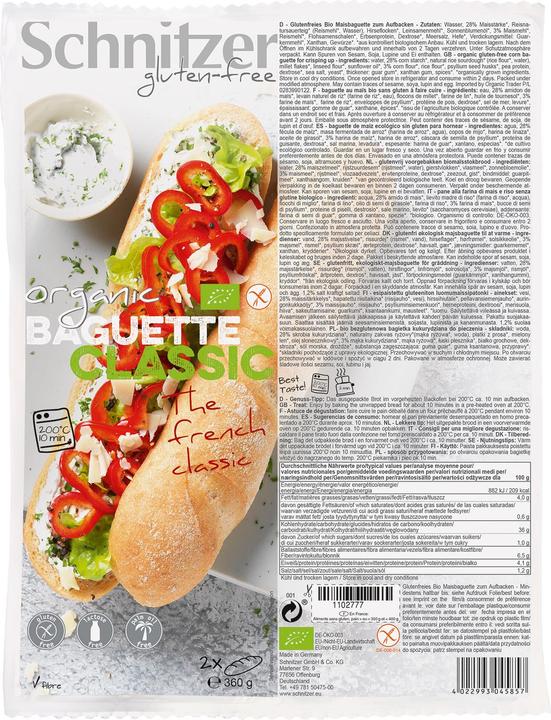Image du produit Schnitzer Glutenfreies Bio Maisbaguette (360 g)