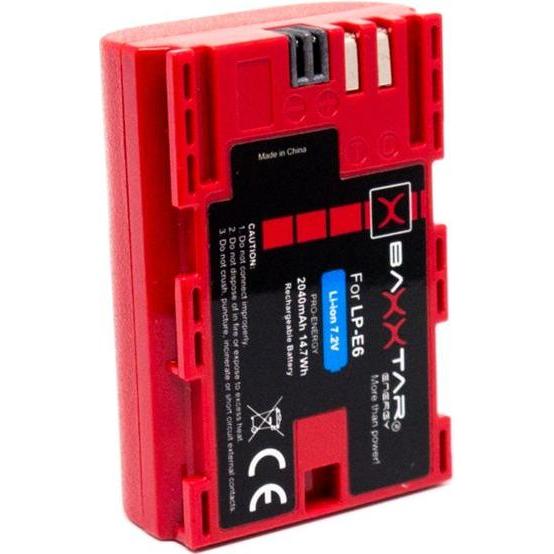 Baxxtar Batteria ricaricabile LP-E6 (Batteria della fotocamera), Alimentatore fotocamera, Rosso