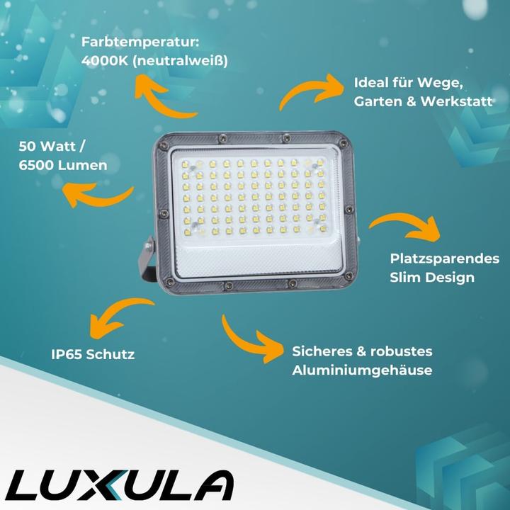 Produktbild Luxula LED-Fluter, EEK: E, 50W, 6500lm, 4000K, IP65, grau (6500 lm, IP65)