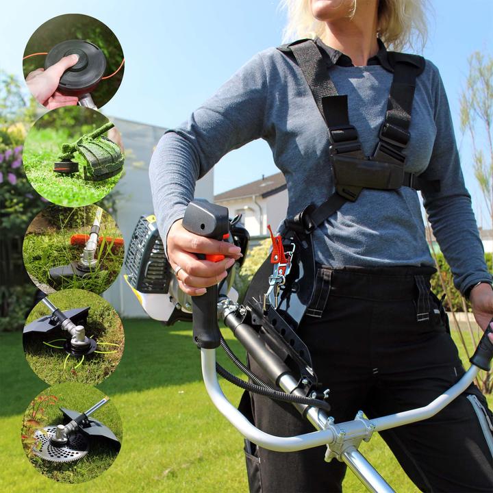 Actual product image Wiltec 3in1 petrol multitool 1.9kW grass trimmer brush cutter brush cutter garden (Trim line, Metal cutting blade)