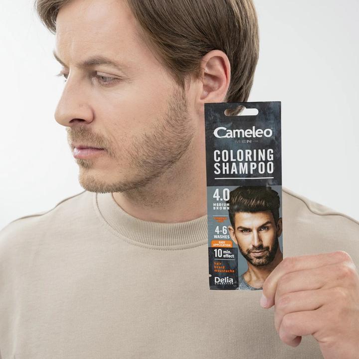 Actual product image Cameleo Men Coloring Shampoo Brown Hair Beard Mustache Visible Color in 10 Minutes Refreshes Lasts f
