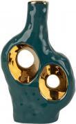 Produktbild IKO Porzellan Vase in petrol mit Verzierung in gold h=