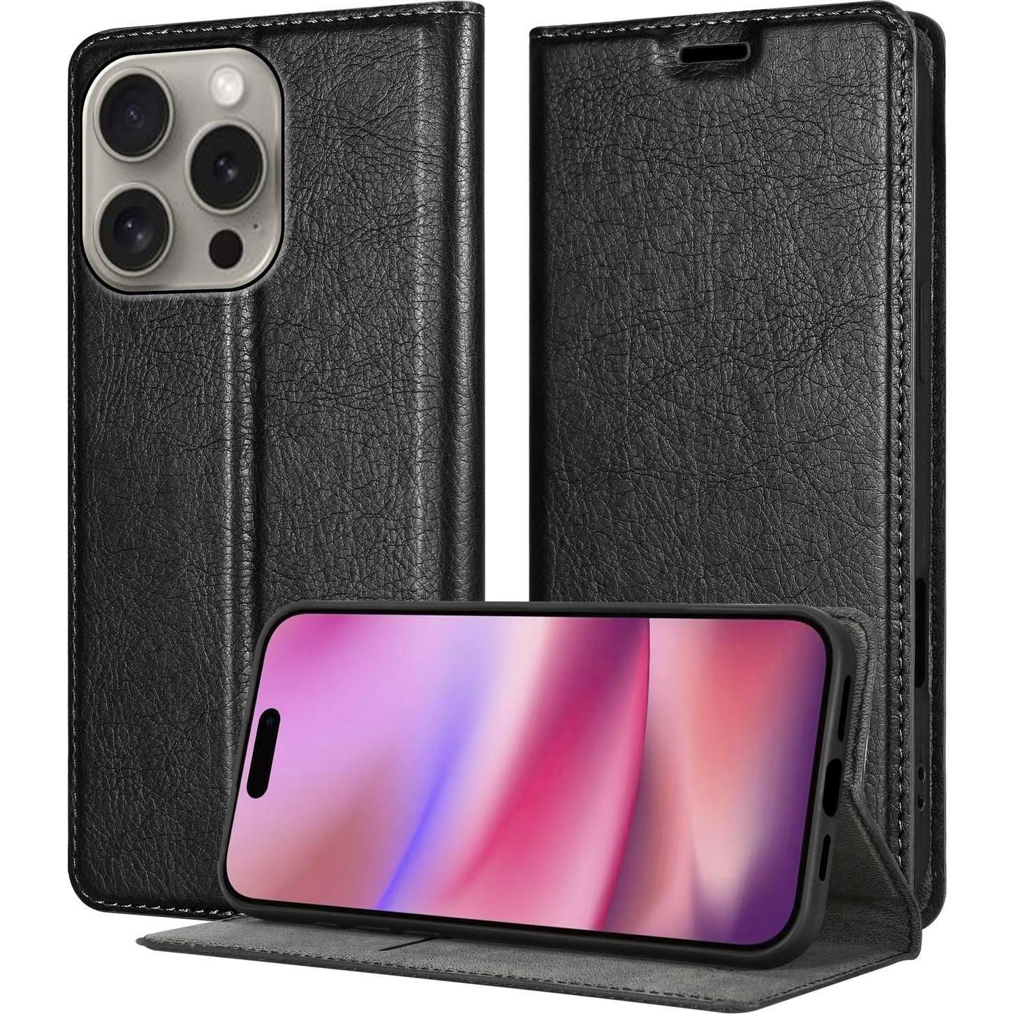Cadorabo Hülle für iPhone 16 PRO Schutzhülle mit Magnetverschluss (Apple iPhone 16 Pro), Smartphone Hülle, Schwarz