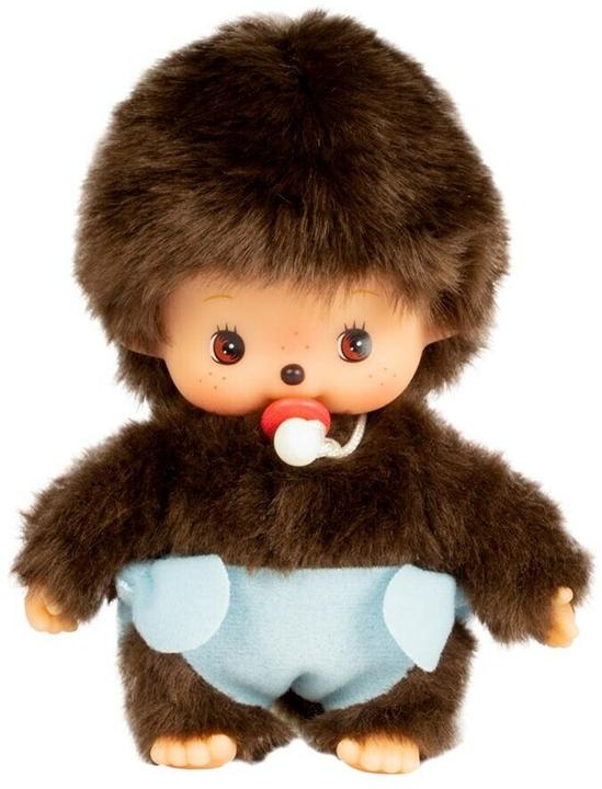 Actual product image Monchhichi Sekiguchi 235370 Original Bebichhichi boy, made of brown plush, with blue diaper, approx. 15 cm (15 cm)