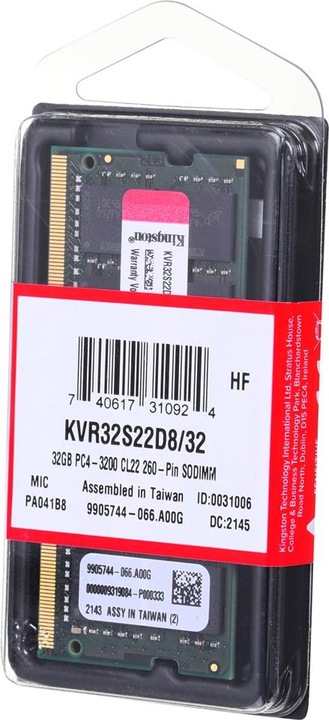 Produktbild Kingston ValueRAM (1 x 32GB, 3200 MHz, DDR4-RAM, SO-DIMM)