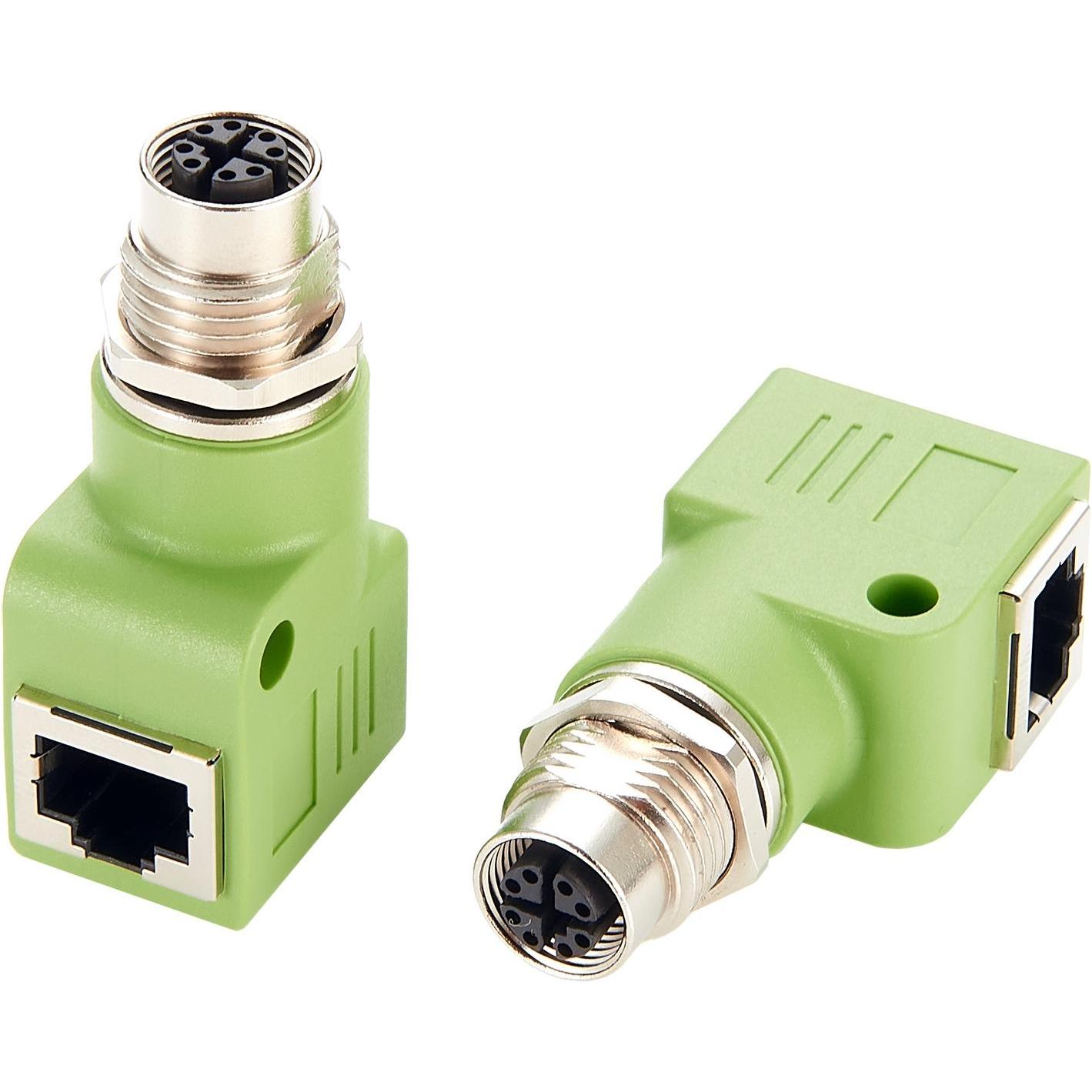 Exsys Adapter M12 X-code BU - RJ45 BU 90° (RJ45 (1x)), Netzwerkadapter, Grün