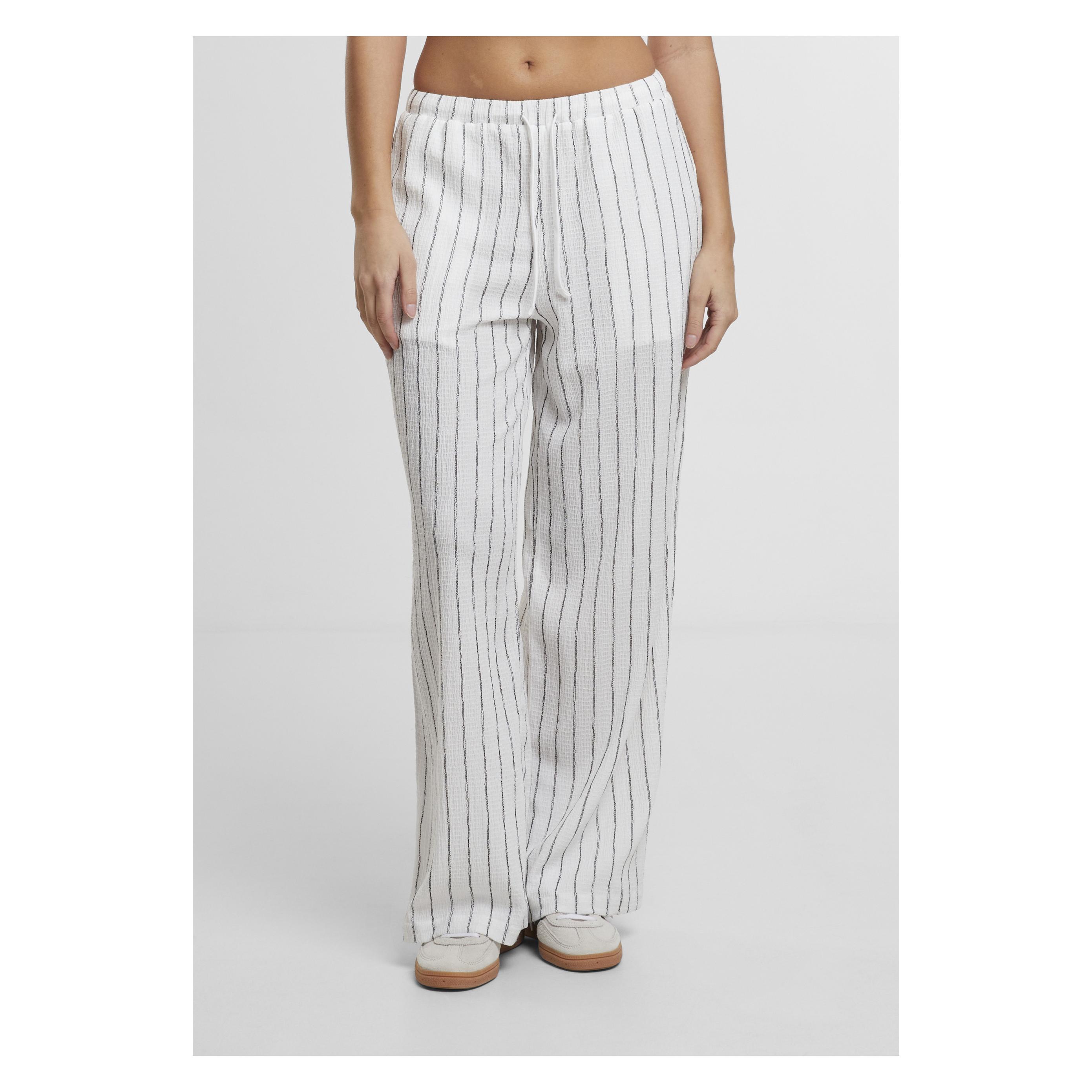 Urban Classics, Damen, Hosen, Ladies Structured Striped Relaxed Fit Pants - 188751, Mehrfarbig, Weiss, Schwarz, (Xxl)