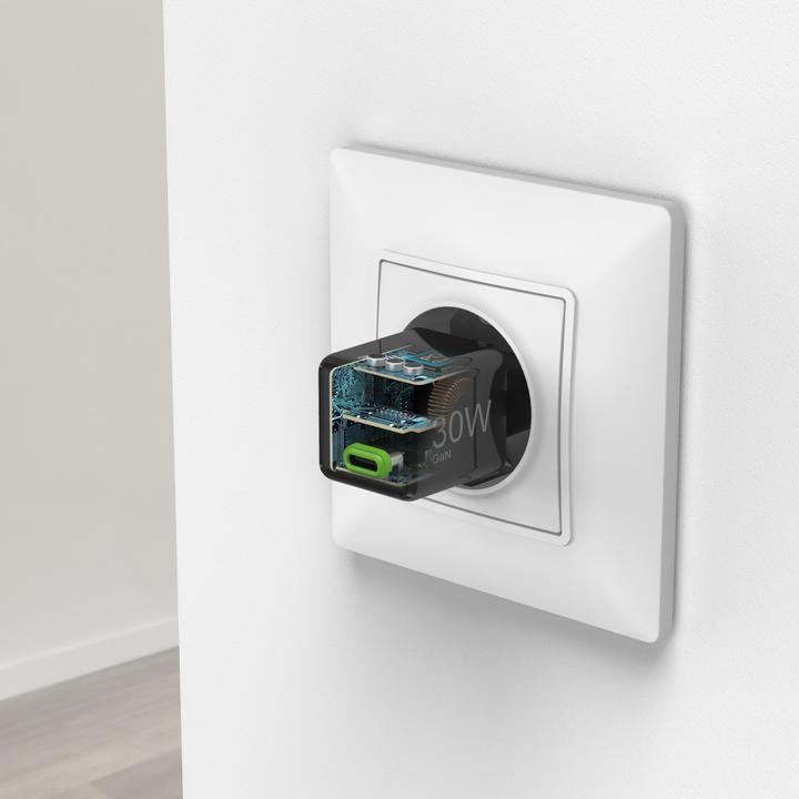 Actual product image Hama Fast charger, USB-C, PD/QC/GaN, super mini charger, 30 W, black (30 W)