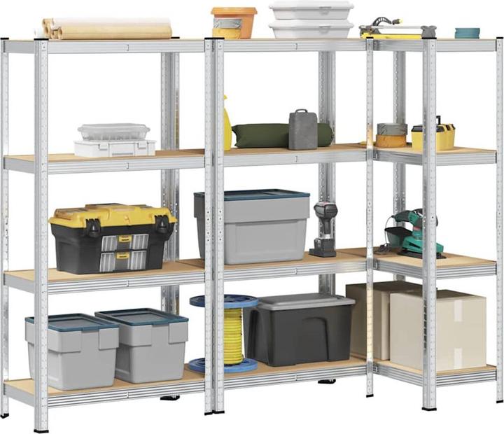 Image du produit vidaXL Rayonnages de stockage avec 4 étagères 3 pcs Argenté Acier & Bois composite