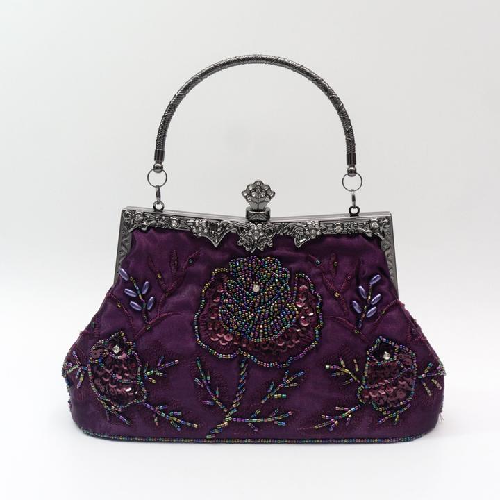 Produktbild Only-Bags.Store Perlen Blumenstickerei Abendtasche, Vintage Satin Hochzeit Handtaschen, Pailletten Clutch Clip