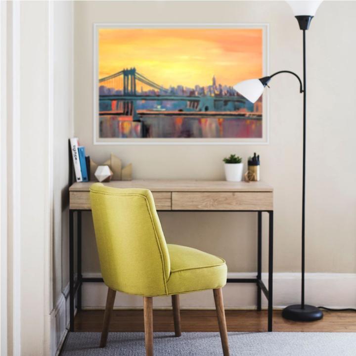 Actual product image Trenddeko Blue Manhattan Skyline with Bridge and Vanilla Sky (120 x 80 cm, 60 x 40 cm, 30 x 20 cm, 80 x 50 cm, 150 x 100 cm, 45 x 30 cm)