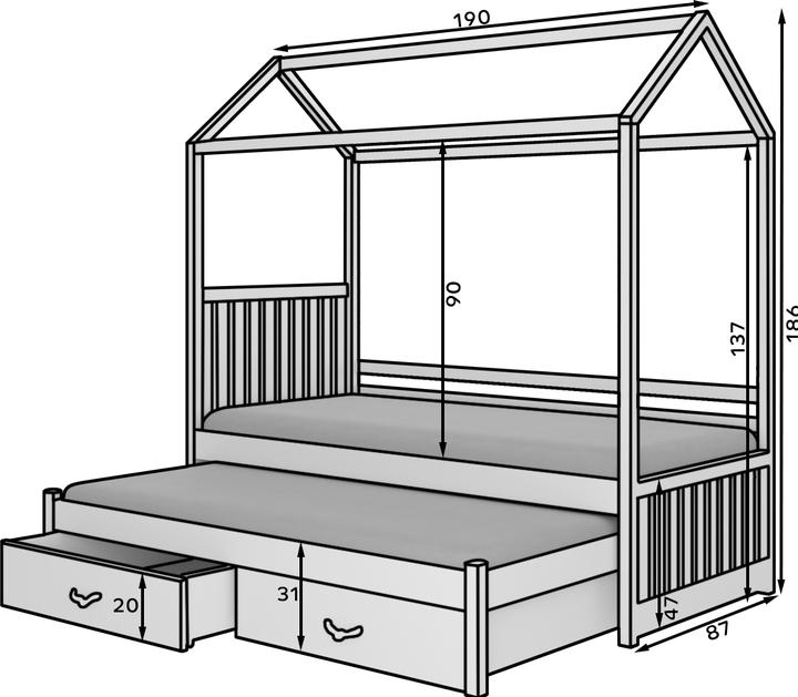 Actual product image ADRK Furniture House bed with JONASZEK 180x80 mattresses (180 x 80 cm)