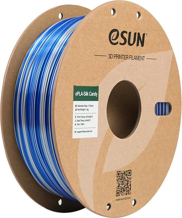 Immagine prodotto eSUN Filamento ePLA-Silk Candy Argento-Blu 1.75mm 1Kg (PLA, 1.75 mm, 1000 g)