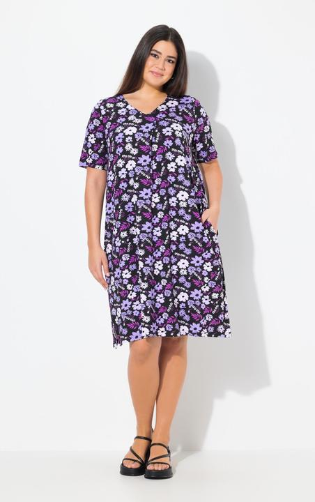 Produktbild Ulla Popken Jerseykleid, Blüten, A-Linie, V-Ausschnitt, Halbarm (42, 44)