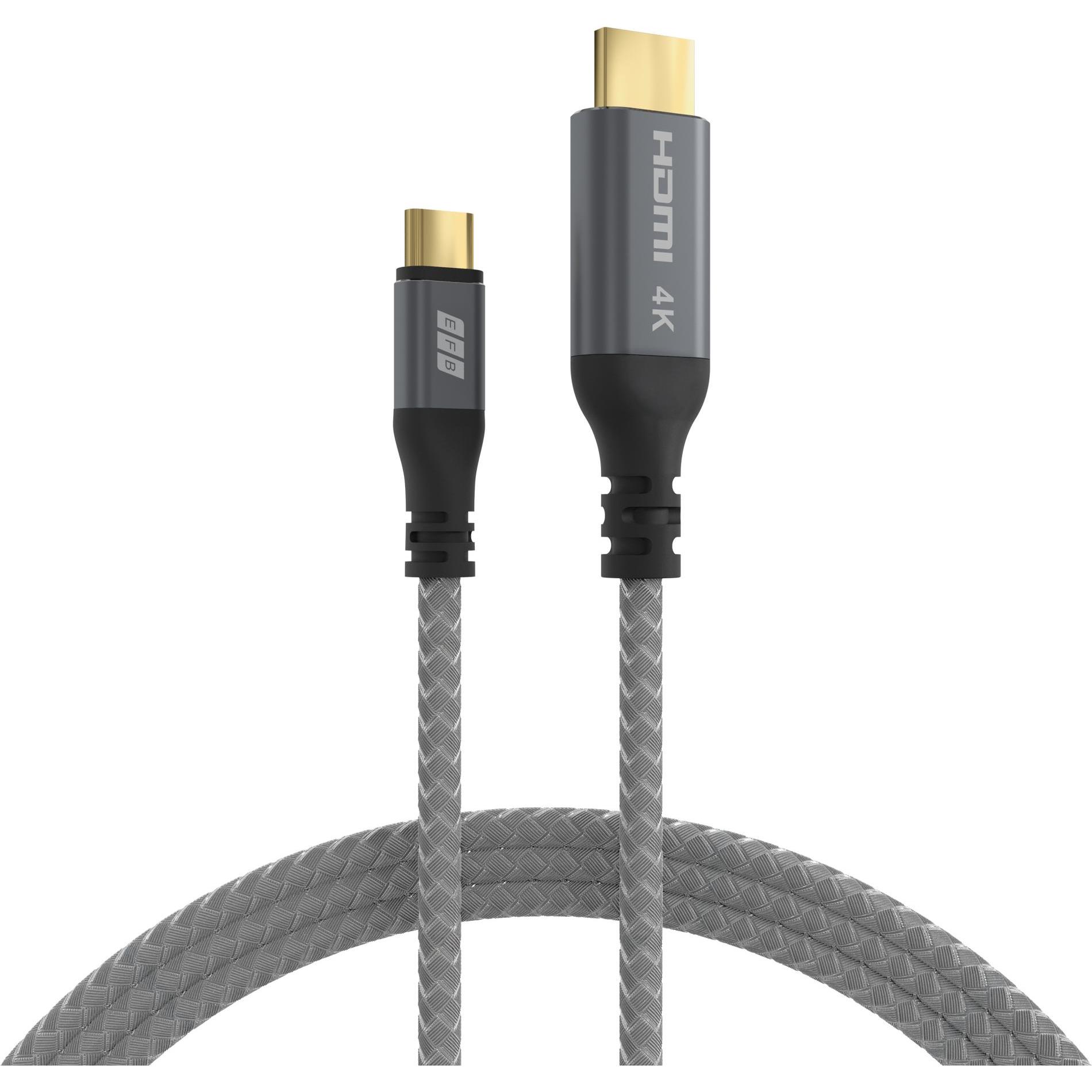 EFB Elektronik EFB USB-C to HDMI cable 4K30Hz 1.8m gray gold contacts textile jacket (1.80 m), Cavo video