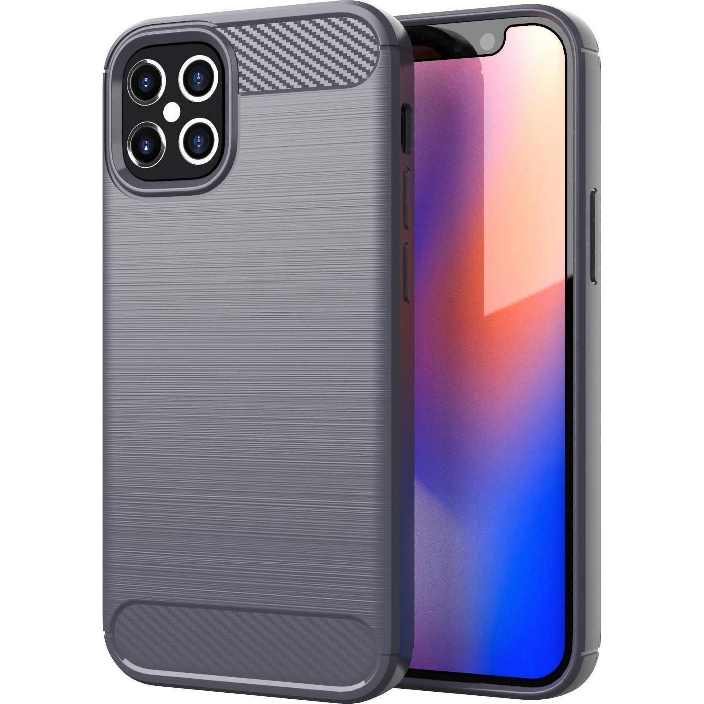 Cadorabo TPU Ultra Slim carbon edelstahl Kombi Cover (Apple iPhone 12 Pro Max), Smartphone Hülle, Grau