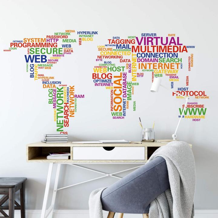 Actual product image Trenddeko World map Typo - Network (180 x 180 cm)