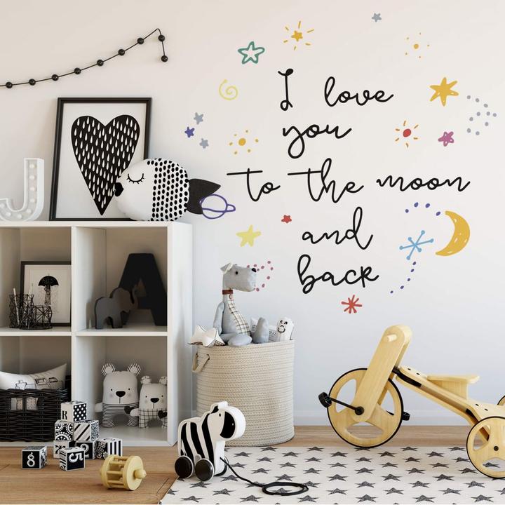 Image du produit Trenddeko Doodle Space I love you to the moon and back (42 x 40 cm, 103 x 100 cm, 124 x 120 cm, 83 x 80 cm, 62 x 60 cm)