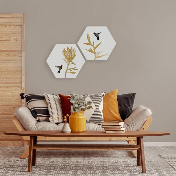 Actual product image Trenddeko Orara Studio - Hummingbird and Flower - golden flower (25 x 22 cm)