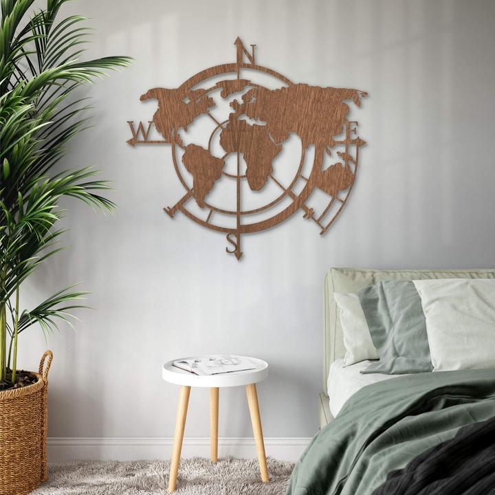 Actual product image Trenddeko World map cardinal points 02 (70 x 67 cm)