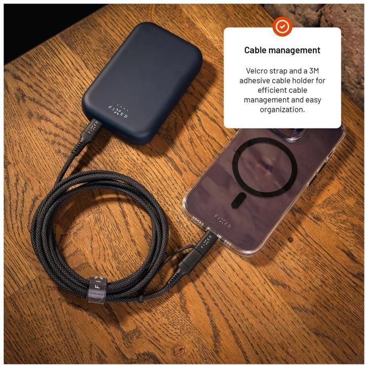 Actual product image Fixed Braided Cable USB-C/USB-C, Lightning Adapter, 3m, MFi, PD 60W, gray (3 m, USB 2.0, 60 W)