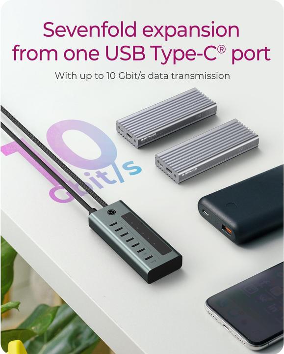 Produktbild Icy Box USB-C Hub mit 20W Ladeanschluss und integriertem Display, IB-HUB1457-C31 (USB-C, 7 Ports)