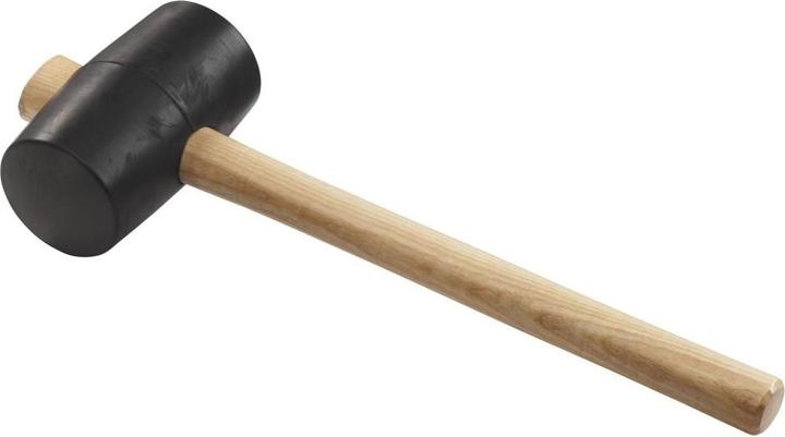 Actual product image Hultafors Rubber mallet GU Ø65mm in black, solid rubber with hardness 80/90 Shore A. Wooden handle in ash (550 g)