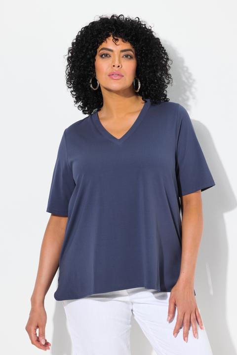 Produktbild Ulla Popken T-Shirt, Materialmix, A-Linie, V-Ausschnitt, Halbarm (58)