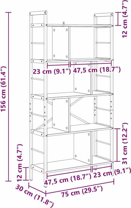 Immagine prodotto vidaXL Bücherregal (30 x 75 x 156 cm)
