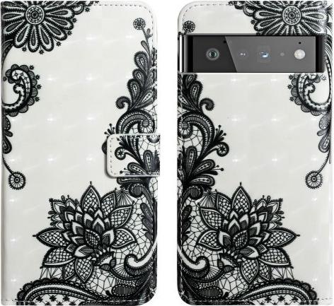 Cover-Discount Google Pixel 6 Pro - Etui Glitzer Effekt Blumen schwarz (Google Pixel 6 Pro)