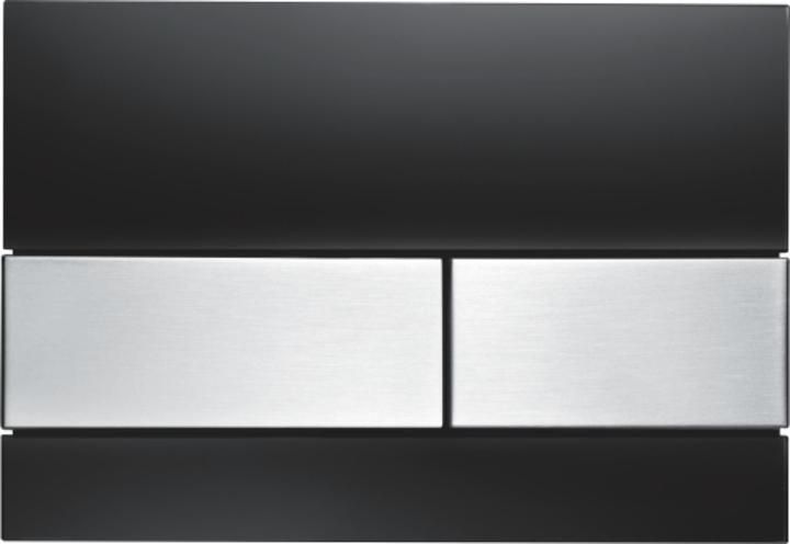 Immagine prodotto TECE Piastra di risciacquo WC quadrata in vetro nero, pulsanti in acciaio inox spazzolato