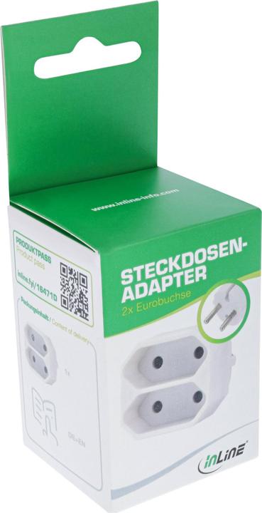 Image du produit InLine Adaptateur de prise, CEE7/17 à 2x Eurobuches, avec protection renforcée contre les contacts (CEE 7/16, 2 x)