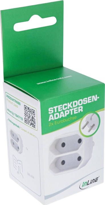 Produktbild InLine Steckdosenadapter, CEE7/17 an 2x Eurobuchse, mit erhöhtem Berührungsschutz, weiss (CEE 7/16, 2 x)