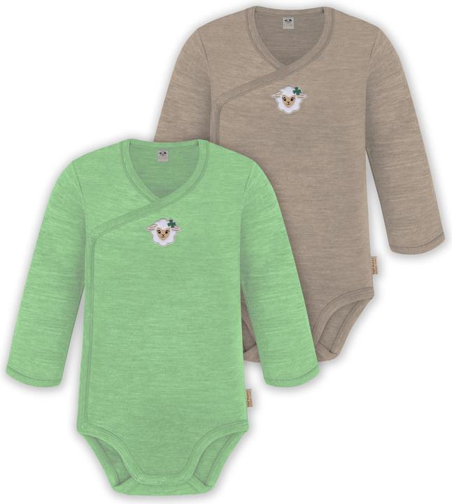 Produktbild Normani 2er Set Unisex Baby Wickelbody Langarm-Strampler Einteiler aus Merinowolle - 9351 (80)