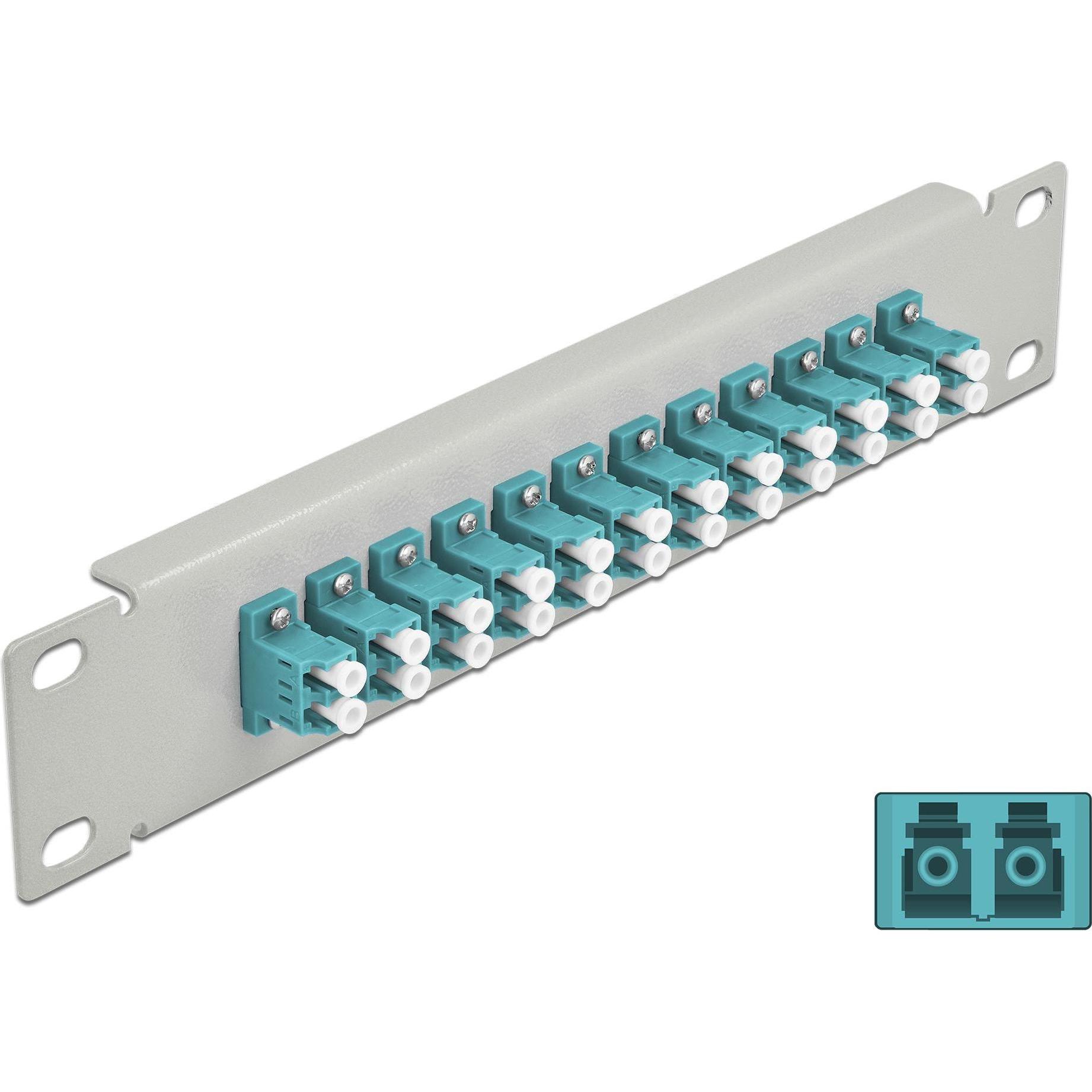 Delock 10? LWL Patchpanel 12 Port LC Duplex aqua 1 HE grau, Server Zubehör, Grau