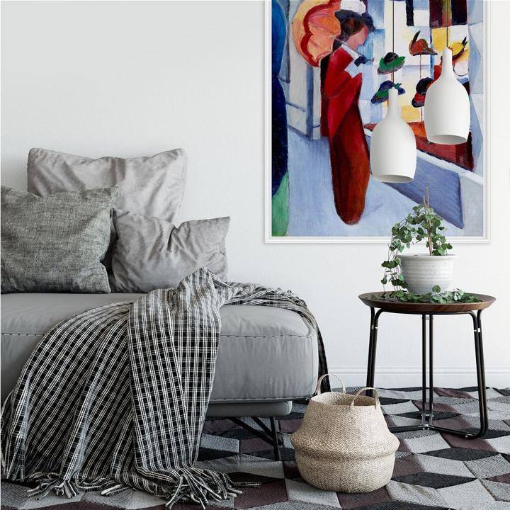 Produktbild Trenddeko Frau mit Sonnenschirm vor Hutladen (50 x 80 cm)