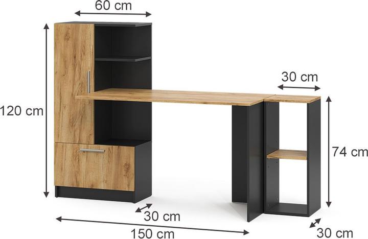 Produktbild Vicco Schreibtisch Tomy, Anthrazit/Goldkraft Eiche, 150 x 59 cm 2er Set