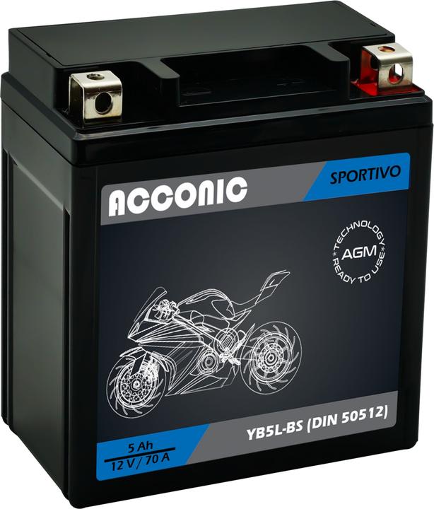 Immagine prodotto Acconic Sportivo AGM YB5L-BS batteria moto 5 Ah 12V (DIN 50512) (12 V, 5 Ah)