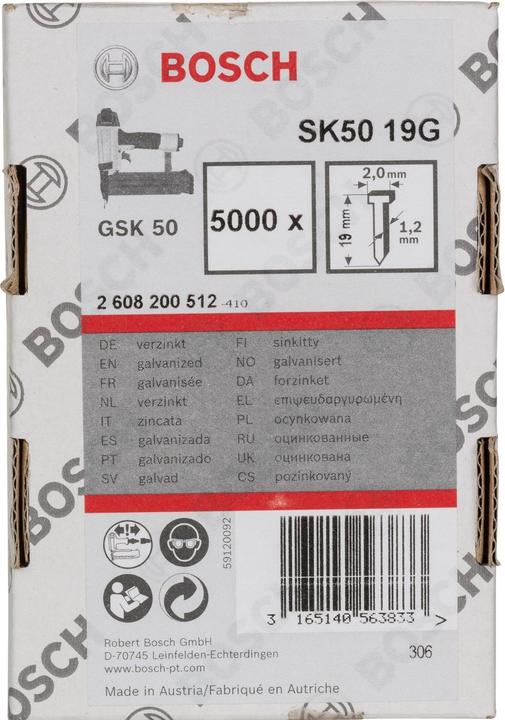 Produktbild Bosch Professional Zubehör Senkkopf-Stift SK50 19G, 1,2 mm, 19 mm, verzinkt