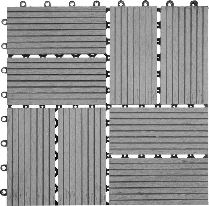 Immagine prodotto Swisshandel24 Piastrella WPC per pavimento Rodano, aspetto legno balcone/terrazzo, 11x ogni 30x30cm = 1mq (11 x, 30 x 30 cm)