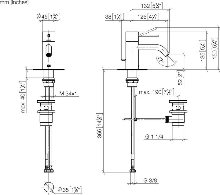 Image du produit Dornbracht META SLIM Mélangeur lavabo monocommande avec vidage automatique, saillie 125 mm