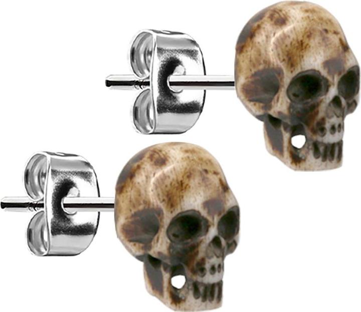 Produktbild Star Piercing Ohrstecker silber Totenkopf aus Knochen braun (Organisch, ohne Messing, Chirurgenstahl 316L)