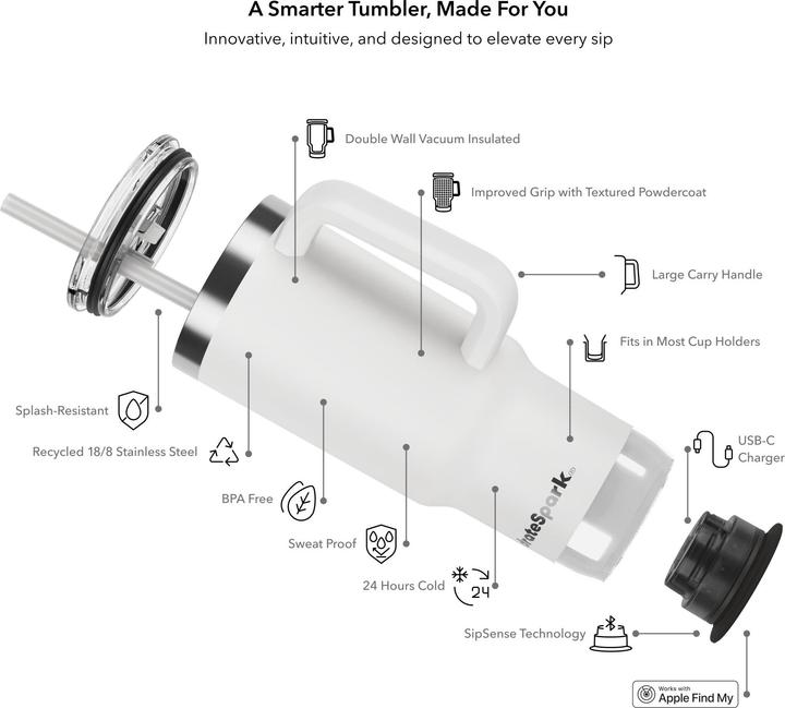 Actual product image HidrateSpark PRO 2 - 30oz Tumbler - White (0.89 l)