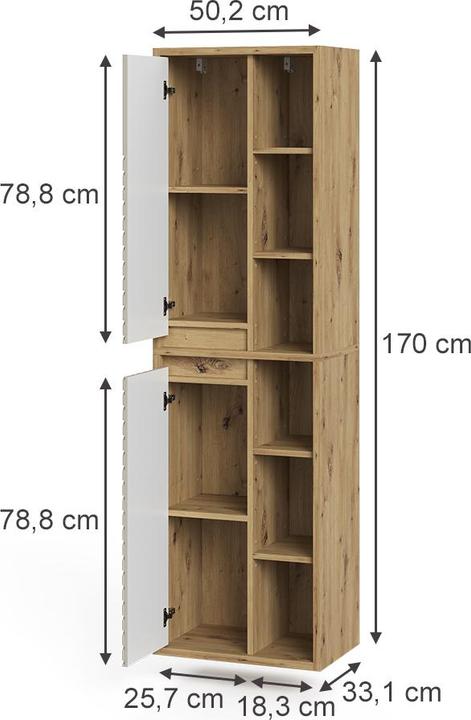 Produktbild Vicco Hochschrank Viola, Artisan-Eiche/Cashmere, 50.2 x 170 cm (50.20 x 33.10 x 170 cm)