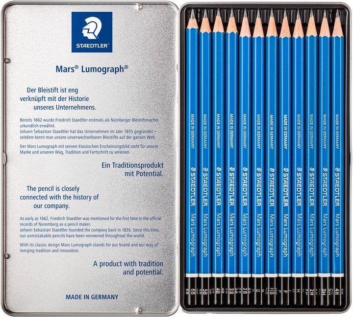 Produktbild Staedtler Mars Lumograph 100 Zeichenbleistifte (2 mm, B, F, H, 4B, 3B, 6B, 5B, 2B, 2H, 12B, HB, 7B, 12 x)
