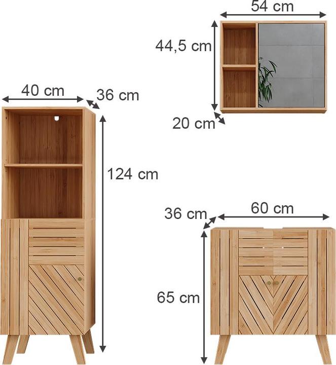 Produktbild Vicco Badmöbel-Set Lucie, Bambus, 3 Teile, mit Midischrank