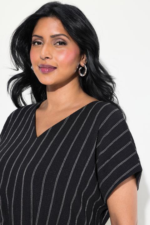 Produktbild Ulla Popken Jersey-Midikleid, Struktur, V-Ausschnitt, ärmellos (58)