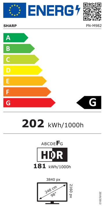 Energy Label NEC Sharp Large Format Display M982 (3840 x 2160 Pixels, 97.50")